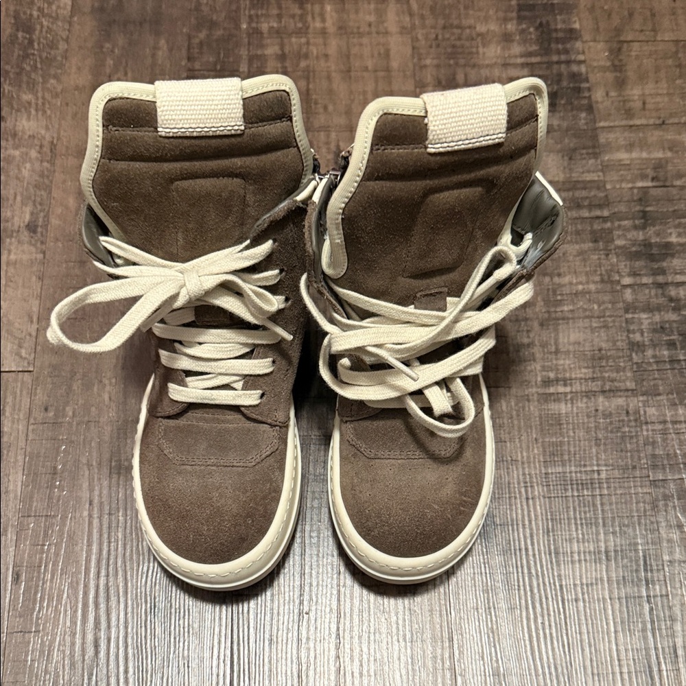 Kids Rick Owens Brown High-Top Sneakers with Cream Accents Size 26 US 9.5